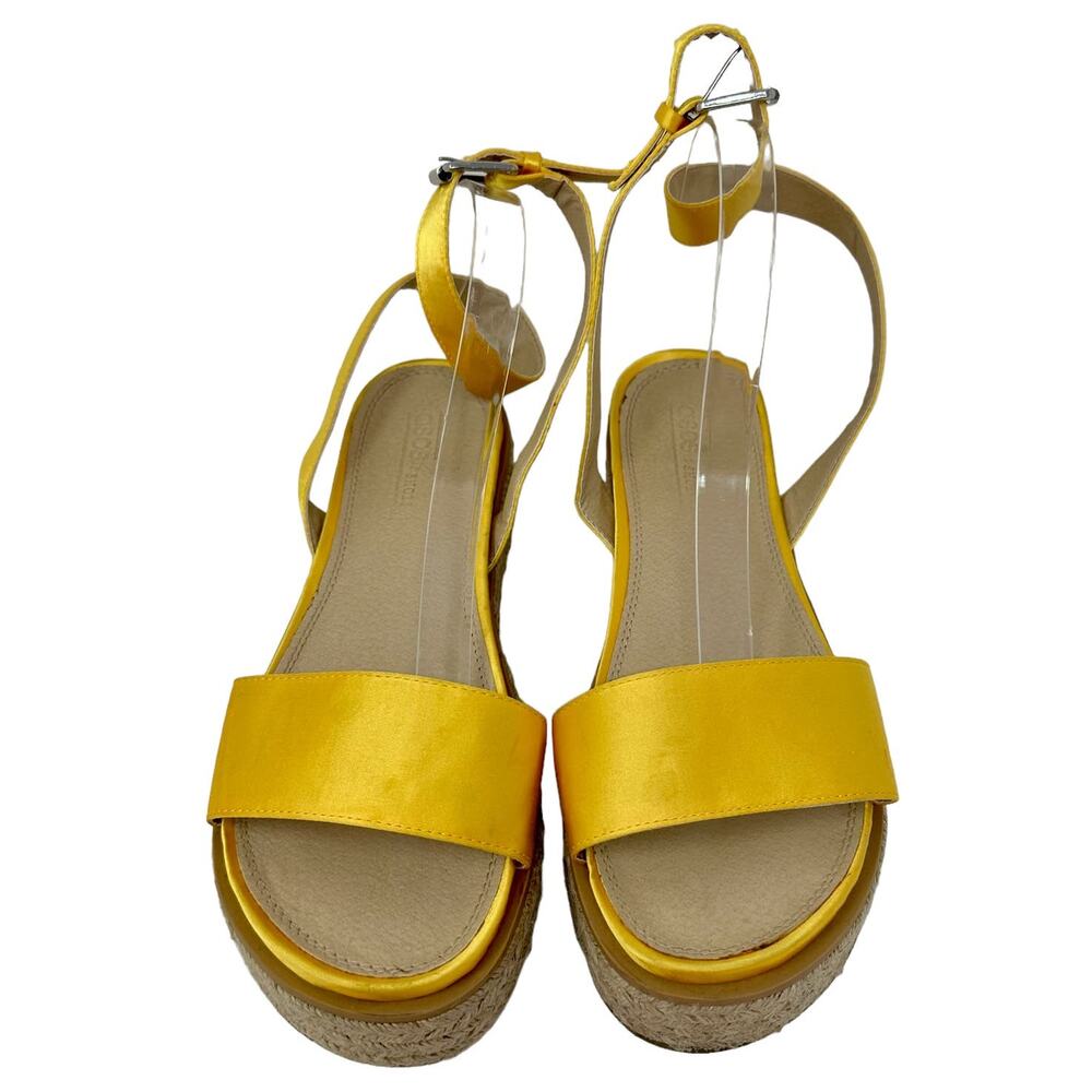 ASOS Platform Espadrille Platform Sandals Women 6 Yellow Satin Dopamine Happy
